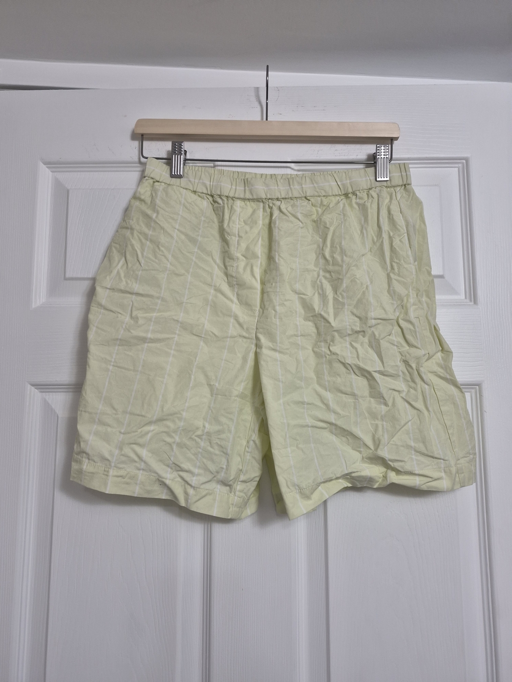 Wilfred Free Pale Yellow Pinstriped Shorts